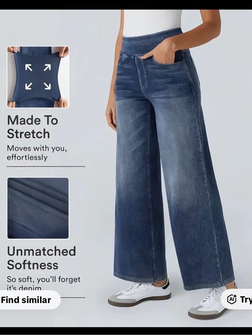 HALARA Wide-Leg Stretch Jeans - Dark Blue Wash